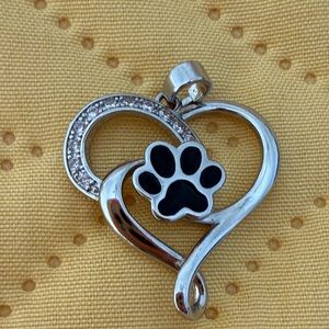 Silver plated Heart and Paw Pendant Necklace